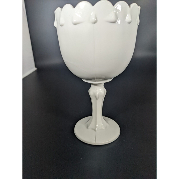 Vintage Indiana Milk Glass Goblet Tear Drop Scalloped Pedestal Compote MCM - Picture 2 of 7